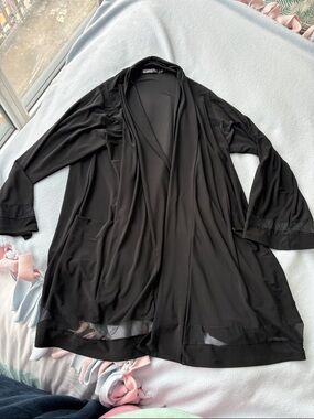 Sympli Black Open Front Draped Cardigan with Mesh Panel Details